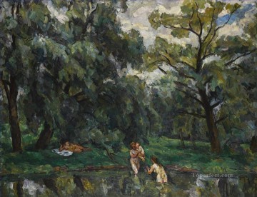 three women at the table by the lamp Painting - WOMEN BATHING UNDER THE WILLOWS Petr Petrovich Konchalovsky